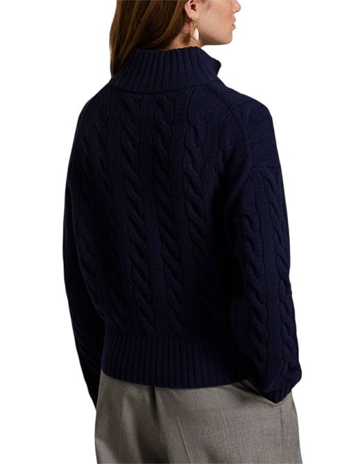 maglia donna a trecce con zip blu Ralph Lauren | 211972130004